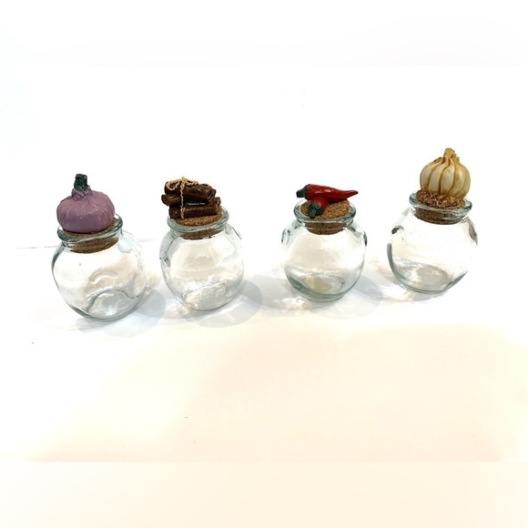 Glass Spice Jars Cork Lids Ceramic Food Knobs Barrel Jars Apothecary Set of 4 - Picture 4 of 10